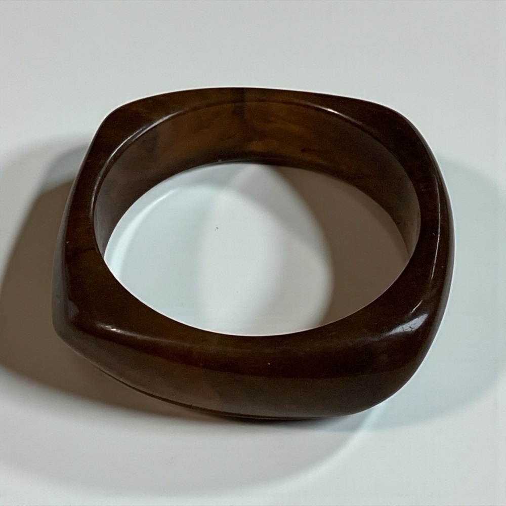 Vintage Chunky Tortoise Chocolate Brown Square Shape Mod Retro Bangle